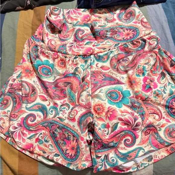 Sterling Kreek Women's Paisley Shorts - Pink and Blue - Picture 2 of 3